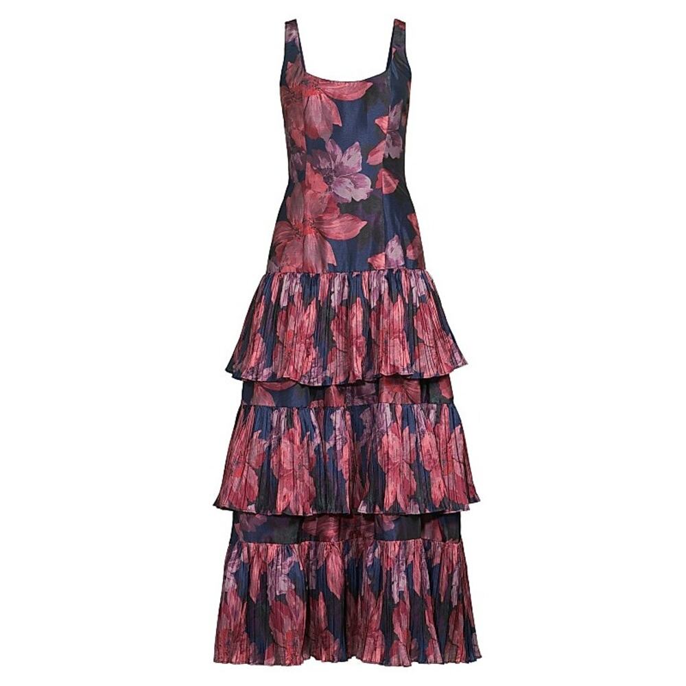 Hutch Navy and Pink Floral Tiered Maxi Dress